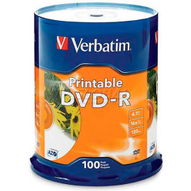 Verbatim® DVD-R 95153 16X Speed 4.7GB Inkjet Printable Spindle 100/Pk White 95153