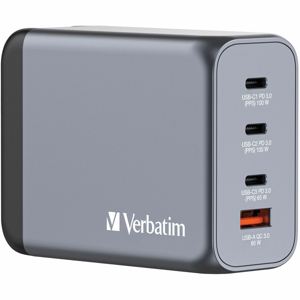 Verbatim 200W 4-Port GaN Wall Charger - United States, United Kingdom, Europe - 120 V AC, 230 V AC Input - 32204 MPN:32204
