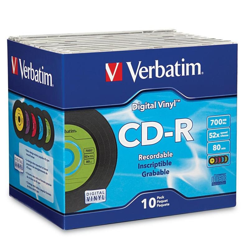 Verbatim CD-R 80min 52X with Digital Vinyl Surface - 10pk Slim Case - 700MB - 10 Pack MPN:94439