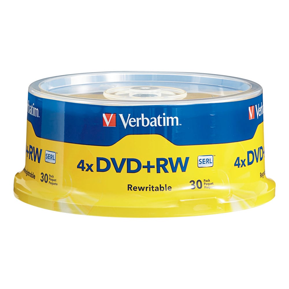 Verbatim DVD+RW Rewritable Media Spindle, 4.7GB/120 Minutes, Pack Of 30 (Min Order Qty 3) MPN:94834