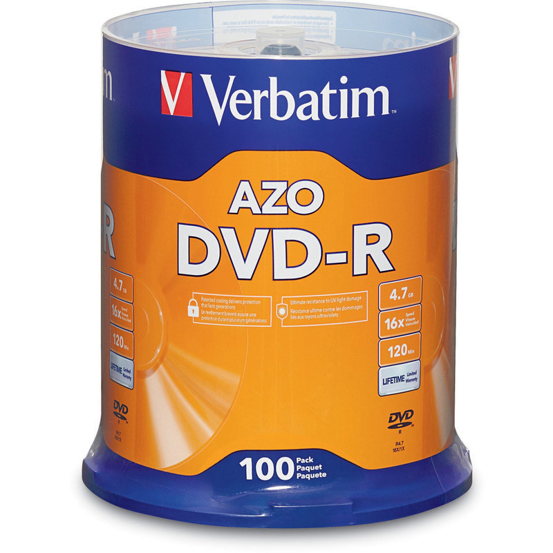 Verbatim DVD-R Recordable Media Spindle, 4.7GB/120 Minutes, Pack Of 100 (Min Order Qty 2) MPN:95102