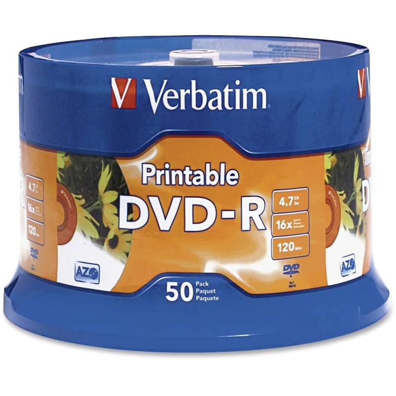 Verbatim K44547 White Inkjet-Printable DVD-R Discs, Spindle Of 50 MPN:95137