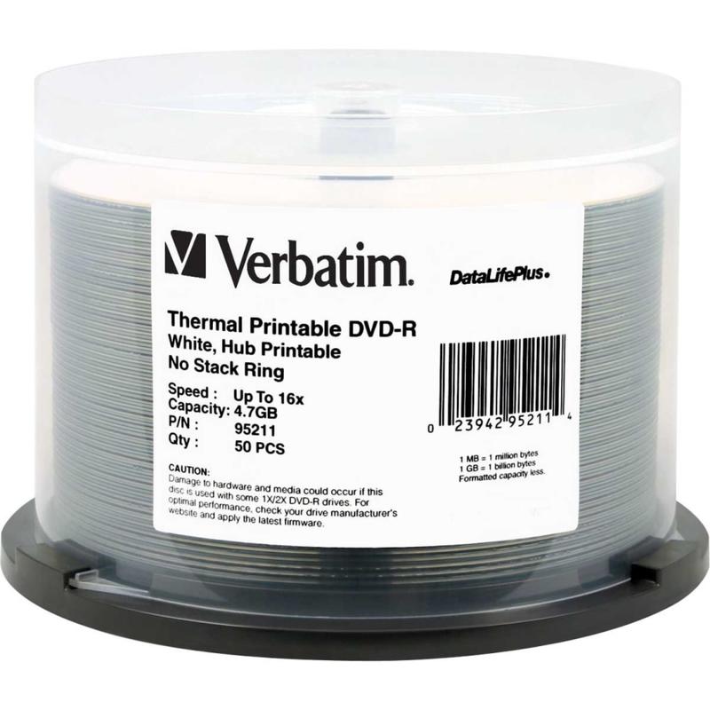 Verbatim Printable DVD-R Disc Spindle, Pack Of 50 MPN:95211