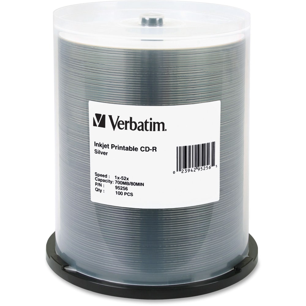Verbatim Inkjet-Printable CD-R Disc Spindle, Silver, Pack Of 100 MPN:95256