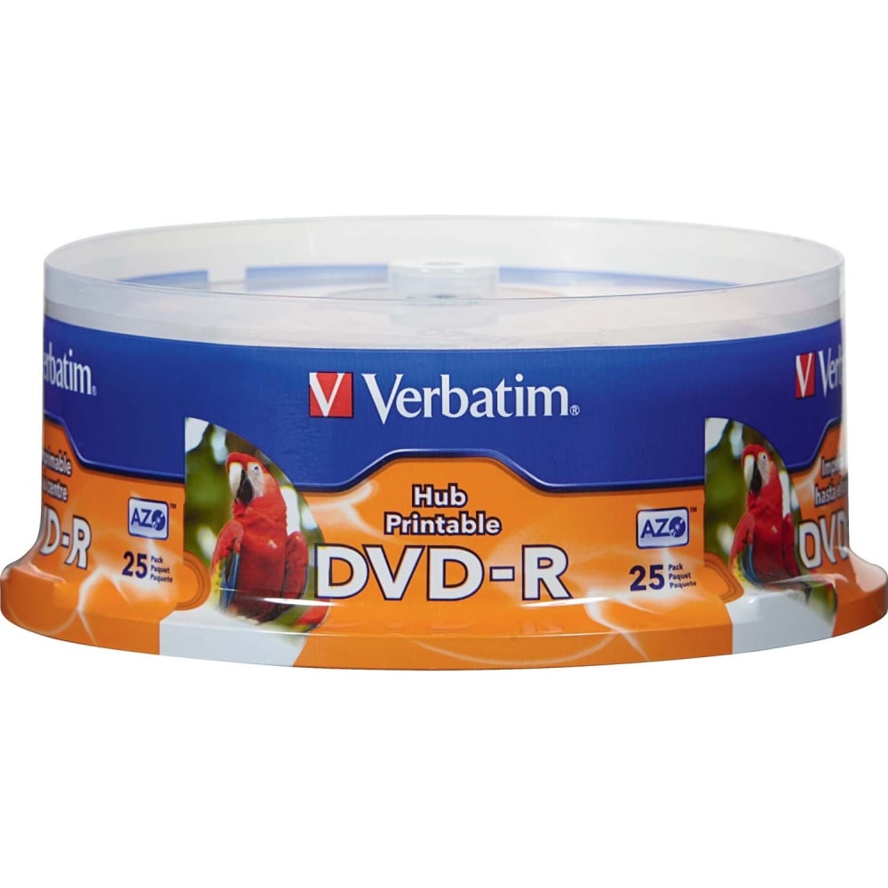Verbatim DVD-R 4.7Gb 16X White Inkjet Hub Printable 25pk Spindle (Min Order Qty 4) MPN:96191