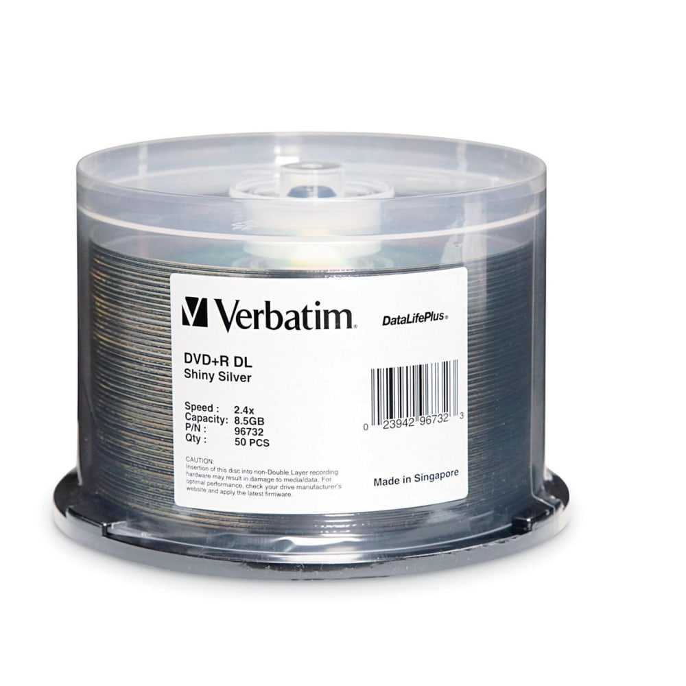 Verbatim DataLifePlus - 50 x DVD+R DL - 8.5 GB 2.4x - shiny silver - printable surface - spindle MPN:96732