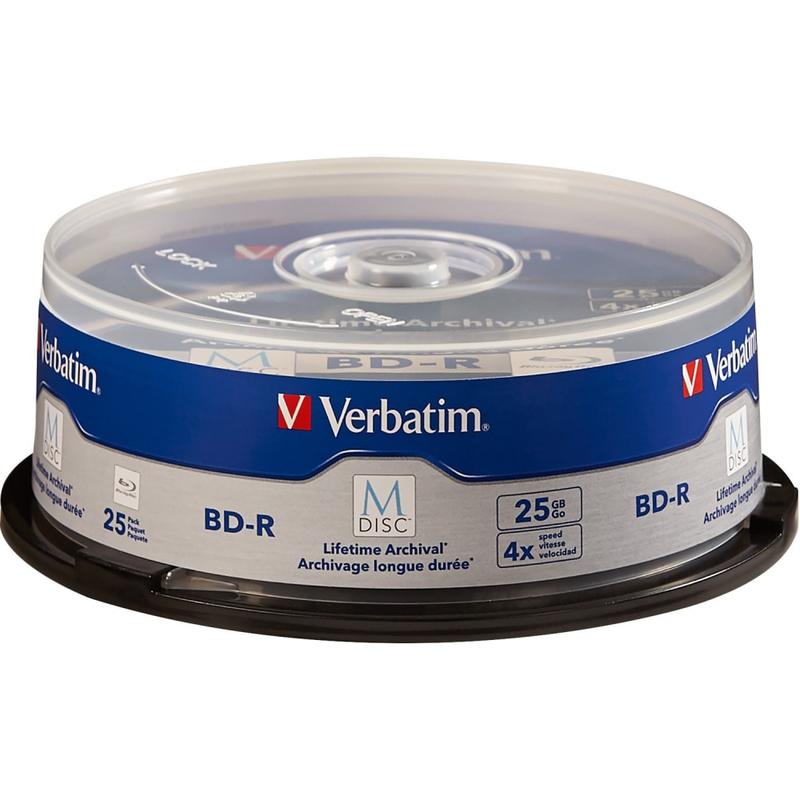 Verbatim M-Disc BD-R 25GB 4X with Branded Surface - 25pk Spindle - 120mm MPN:98909