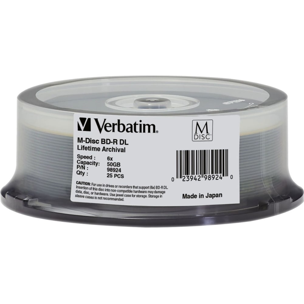 Verbatim M DISC BD-R DL - 8x - 50 GB - 25 Pack Spindle - 25pk Spindle MPN:98924