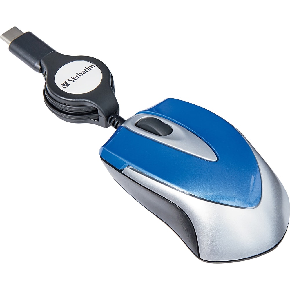 Verbatim USB-C Mini Optical Travel Mouse-Blue - Optical - Cable - Blue - USB Type C - 3 Button(s) - 1 MPN:70237