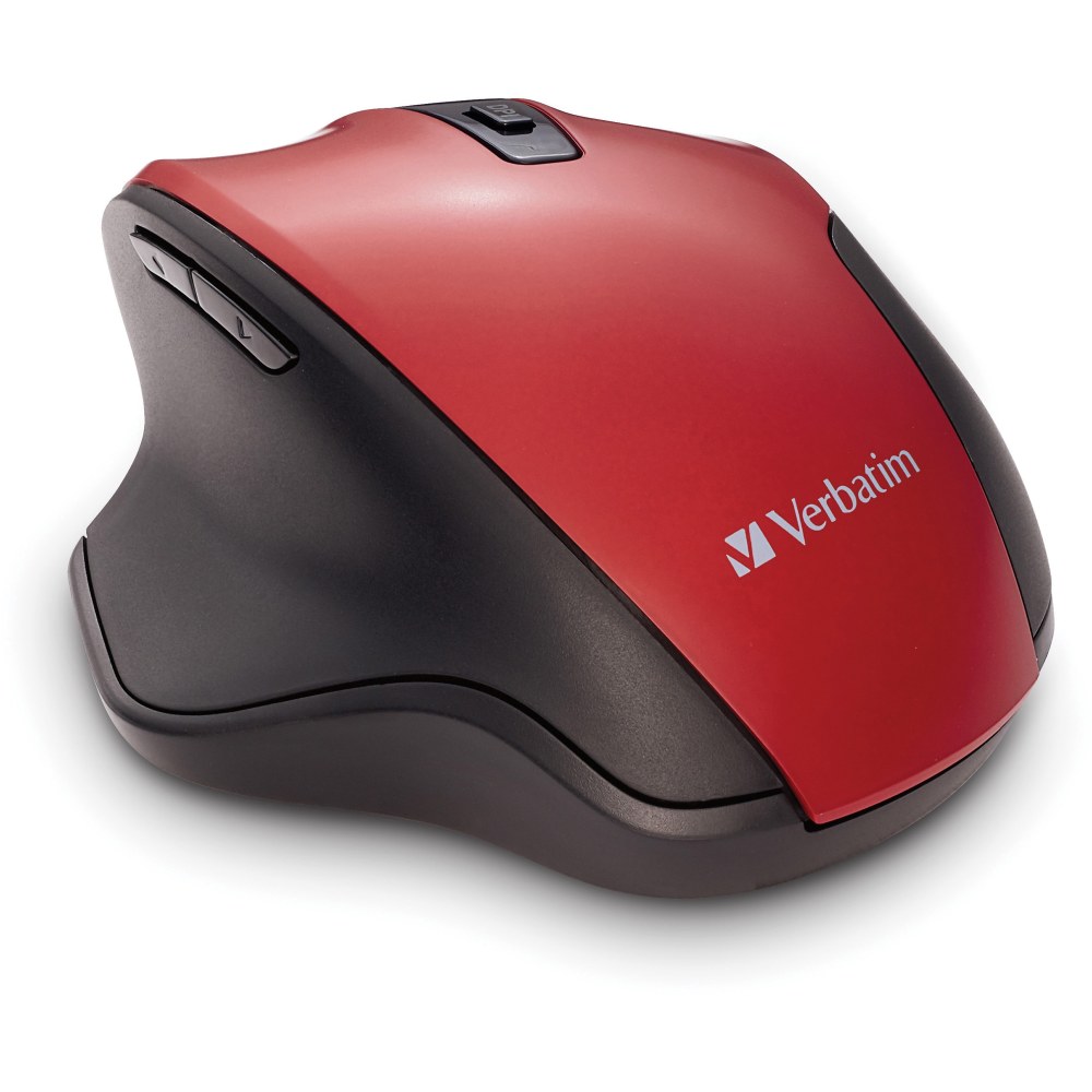Verbatim Silent Ergonomic Wireless Blue LED Mouse - Red - Blue LED/Optical - Wireless - Radio Frequency - 70243 MPN:70243