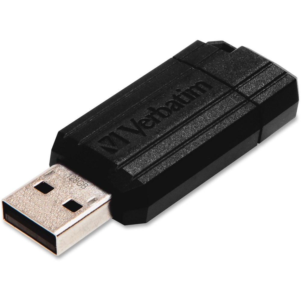Verbatim PinStripe USB Flash Drive, 128GB, Black MPN:49071