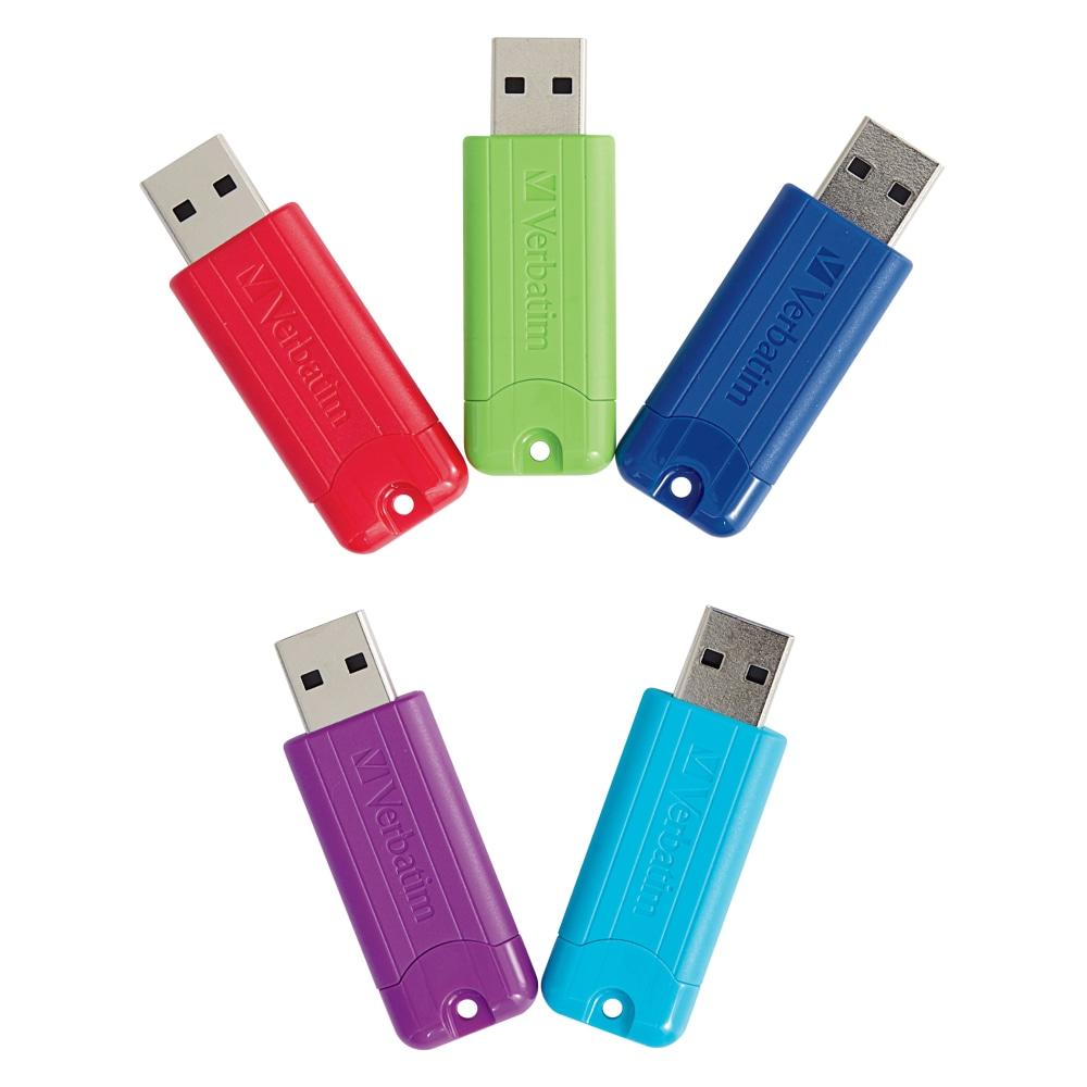 Verbatim 16GB PinStripe USB 3.2 Gen 1 Flash Drive - 5pk - Assorted - 16GB - 5pk - Assorted MPN:70387