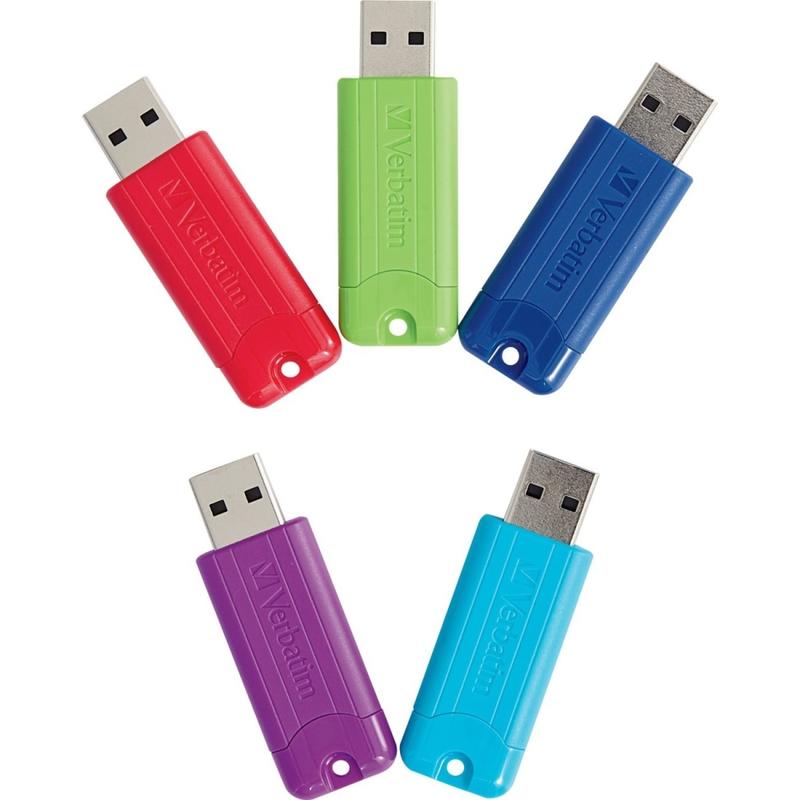 Verbatim 32GB PinStripe USB 3.2 Gen 1 Flash Drive - 5pk - Assorted - 32GB - 5pk - Assorted MPN:70388