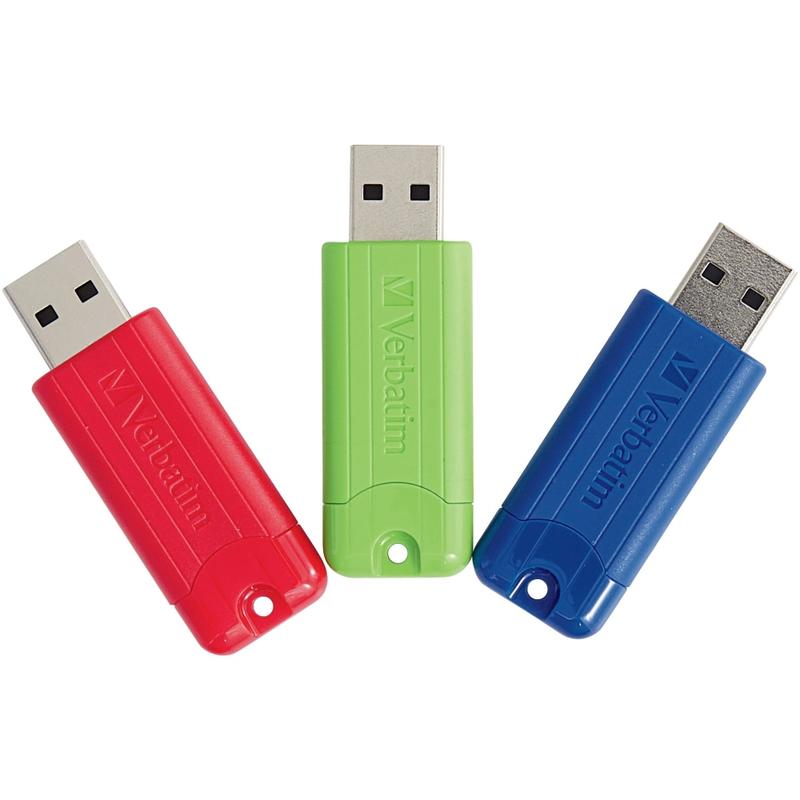 Verbatim 128GB PinStripe USB 3.2 Gen 1 Flash Drive - 3pk - Red, Green, Blue - 128GB - 3pk - Red, Green, Blue MPN:70390