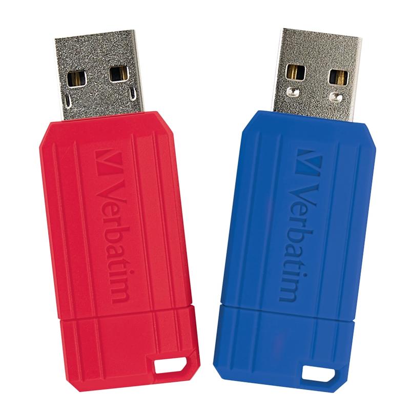 Verbatim 128GB PinStripe USB Flash Drive - 2pk - Red, Blue - 128GB - 2pk - Red, Blue MPN:70391
