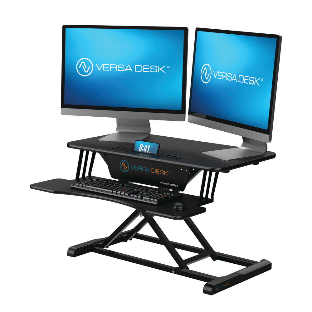 VersaDesk Power Riser Electric Height Adjustable Standing Desk Converter Desk Riser with Keyboard Tray & Device Stand, 32inW x 24inD, Black MPN:VDPR3124-BB