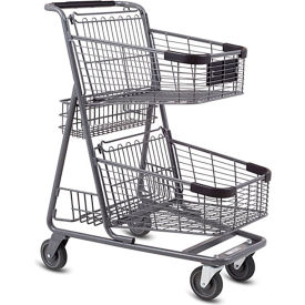 VersaCart Shopping Cart with Rear Basket & Rear Lower Tray 3.99 Cu. Ft. Capacity Metallic Gray 101-5150-B-T MTG