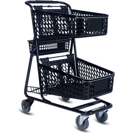VersaCart Shopping Cart with Rear Basket & Rear Lower Tray 3.35 Cu. Ft. Capacity Black 104-110-B-T BLK BLK