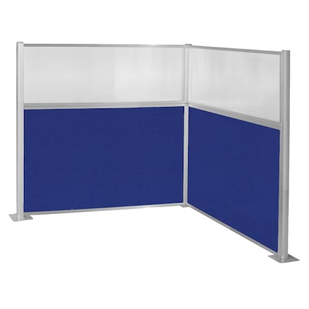Pre-Configured Hush Panel Cubicle (L Shape) 6' x 6' W/ Window Royal Blue Fabric MPN:1859337