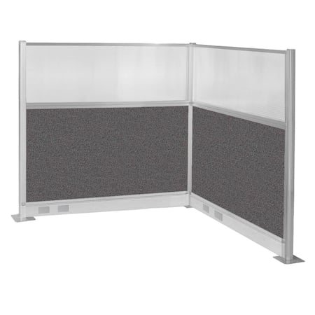 Pre-Configured Hush Panel Electric Cubicle (L Shape) 6' x 6' W/ Window Charcoal Gray Fabric MPN:1859378