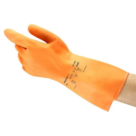 Chemical Resistant Gloves, Natural Rubber Latex, 13 in L, 27 mil, Orange, 6 1/2, 1 PR MPN:87-370