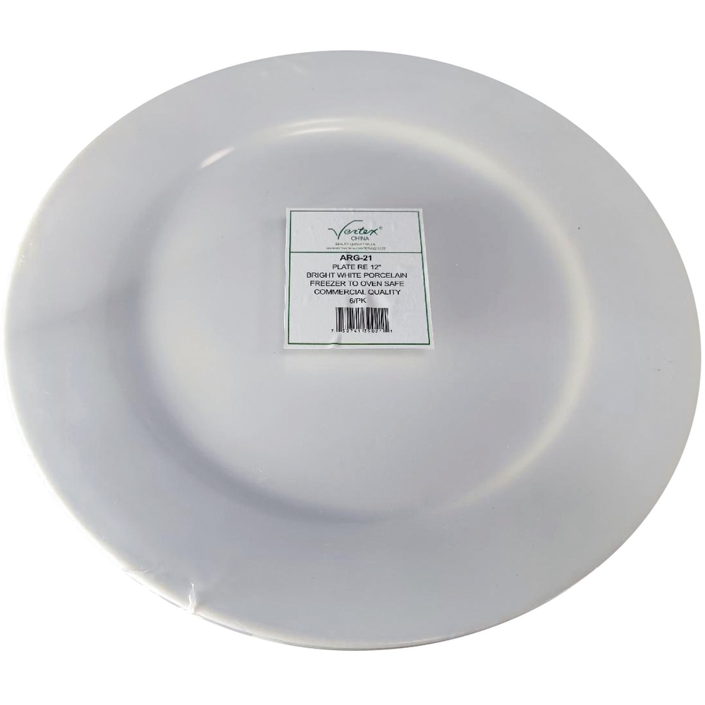 Hoffman Vertex China Ceramic Argyle Collection Rolled Edge Plates, 12in, Bright White, Case Of 12 Plates MPN:ARG-21/6
