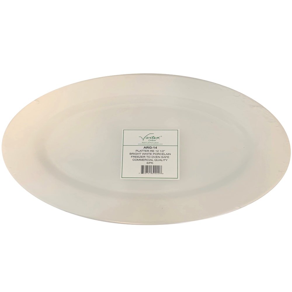 Hoffman Vertex China Ceramic Argyle Collection Rolled Edge Platters, 12-1/2in, Bright White, Case Of 12 Platters MPN:ARG-14/6
