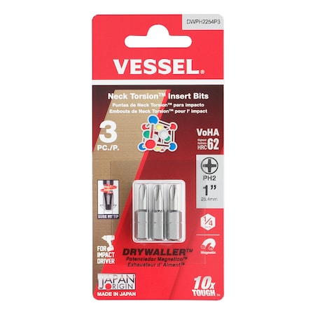 DRYWALLER Insert Bit PH2x25.4, K3, PK3 MPN:DWPH2254P3