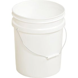 Vestil 5 Gallon Open Head Plastic Pail PAIL-54-PWS with Steel Handle - White PAIL-54-PWS