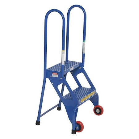 42.3125 H Carbon Steel Folding Ladder With Wheels, 2 Steps MPN:FLAD-2