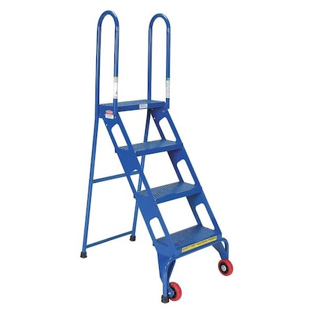 61.5625 H Carbon Steel Folding Ladder With Wheels, 4 Steps MPN:FLAD-4