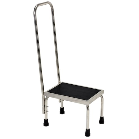 Stainless Steel Foot Stool w/Handrail, 1 Steps, 37 Overall Height, Stainless Steel, Silver MPN:FT-SS-1HR