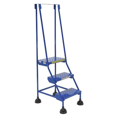 63.4375 H Steel Commercial Spring Loaded Rolling Ladder, 3 Steps MPN:LAD-3-B-P