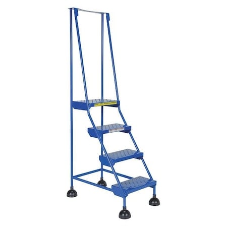 72.9375 H Steel Commercial Spring Loaded Rolling Ladder, 4 Steps MPN:LAD-4-B-P