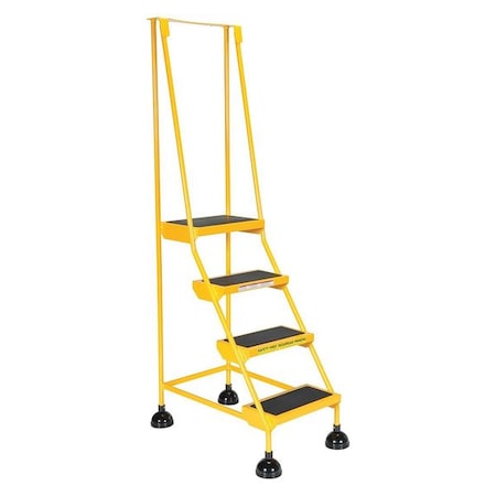 72.9375 H Steel Commercial Spring Loaded Rolling Ladder, 4 Steps MPN:LAD-4-Y