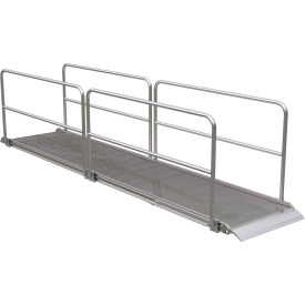 Vestil™ Aluminum Wheel Walk Ramp Overlapping w/ Handrails 192''L x 38''W 1000 Lb. Cap. Silver AWR-38-16A-HR