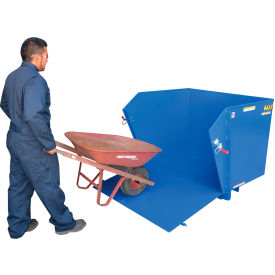 Steel Self-Dumping Forklift Hopper W/Drop-Down Front Ramp 1 Cu. Yd. 6000 Lbs. Cap. Blue HDROP-100-HD