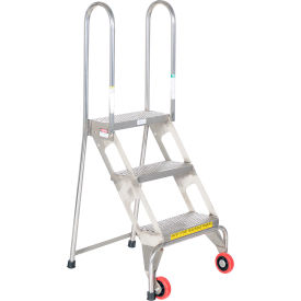 Vestil™ 3 Step Folding Rolling Ladder Perforated 350 lb. Capacity Blue FLAD-3-SS