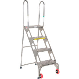 Vestil™ 4 Step Folding Rolling Ladder Perforated 350 lb. Capacity Stainless Steel FLAD-4-SS