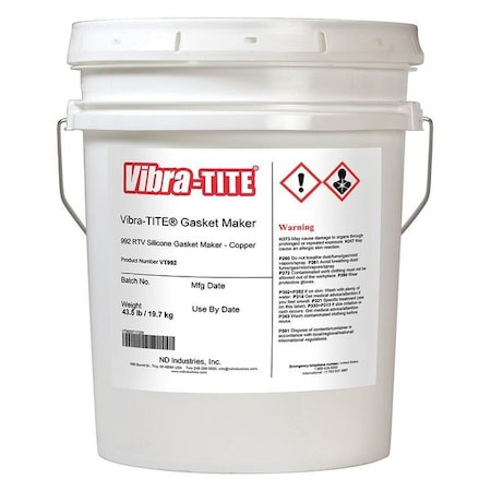 Silicone Gasket Sealant, 4.5 gal, Copper, Temp Range -65 to 700 Degrees F MPN:99291