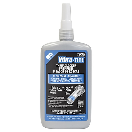 Primerless Threadlocker, VIBRA-TITE 122, Blue, Medium Strength, Liquid, 250 mL MPN:12225