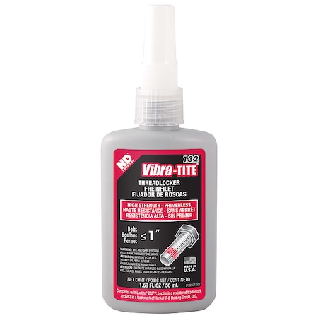 Primerless Threadlocker, VIBRA-TITE 132, Red, High Strength, Liquid, Bottle MPN:13250