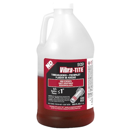 Threadlocker, VIBRA-TITE 140, Red, High Strength, Liquid, 1L Bottle MPN:14000