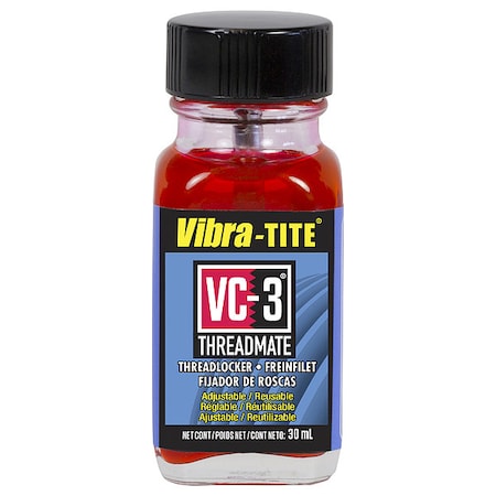Reusable Threadlocker, VIBRA-TITE VC-3, Red, High, Liquid, 1.01 fl oz, Bottle MPN:21330