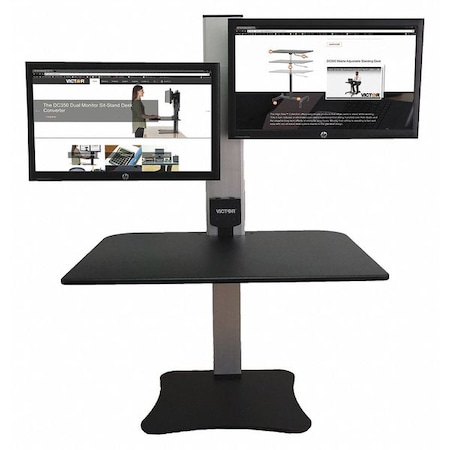 Electric Dual Monitor Standing Desk Electric Sit-Stand Desk, 23 in D X 28 in W X Black, Aluminum MPN:DC450