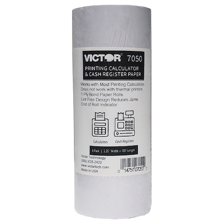 Paper Roll, 2-1/2 in.W, White, PK3 MPN:7050