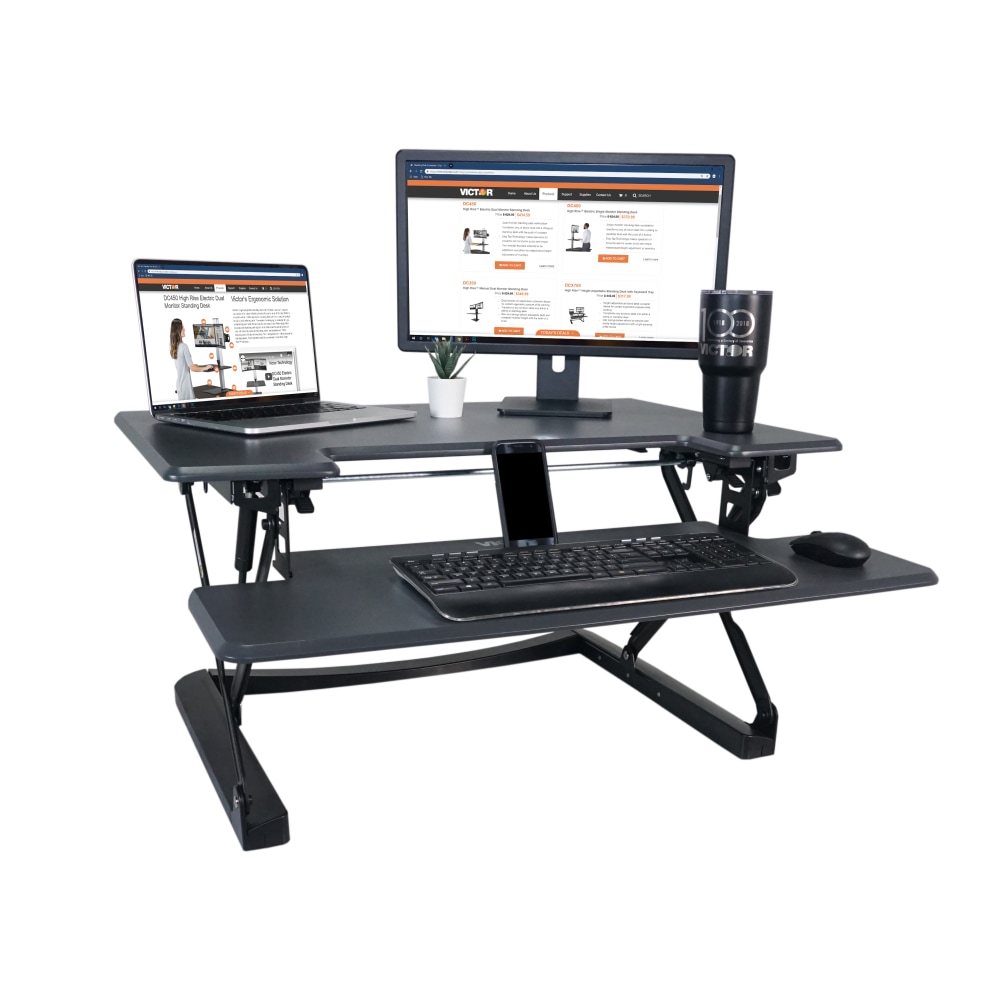Victor High Rise DCX760 Height-Adjustable Standing Desk Riser, 36in, Gray/Black MPN:DCX760
