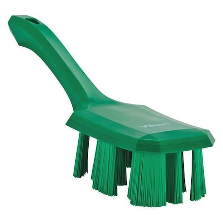 2 7/8 in W Scrub Brush, Stiff, 5 3/4 in L Handle, 4 3/4 in L Brush, Green, Plastic, 10 in L Overall MPN:41792