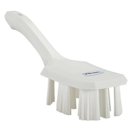 2 7/8 in W Scrub Brush, Stiff, 5 3/4 in L Handle, 4 3/4 in L Brush, White, Plastic, 10 in L Overall MPN:41795