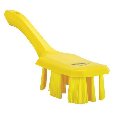 2 7/8 in W Scrub Brush, Stiff, 5 3/4 in L Handle, 4 3/4 in L Brush, Yellow, Plastic MPN:41796